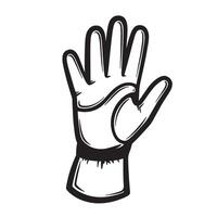 illustration of a hand with a raised palm in silhouette displaying the number five with a black outline on white background vector