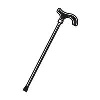 A classic black and white silhouette illustration of a walking cane depicting support and mobility for senior citizens vector