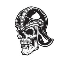 Intricately detailed silhouette illustration of a skull wearing a vintage warrior helmet depicting strength and courage. vector