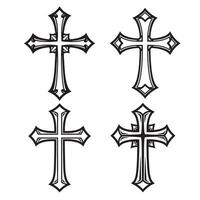 Four different stylized christian cross designs in a black and white silhouette style on a clean white background ready for design use vector