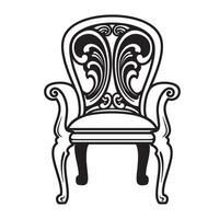 Elegant antique armchair silhouette illustration with ornate scrollwork design in a classic black and white style perfect for design projects. vector