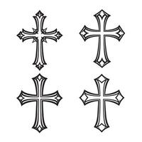 A collection of four decorative christian crosses featuring intricate silhouette design elements for religious and spiritual illustrations. vector