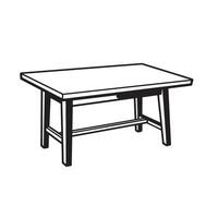 Black and white silhouette illustration featuring a detailed drawing of a rectangular table design suitable for interior design concepts vector