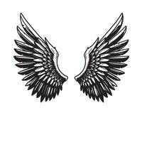 Detailed black and white wing silhouette illustration depicting freedom grace and power symbolic of flight and heavenly themes vector