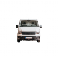 A white delivery van with a clean design, parked with full visibility from the front, ideal for transport-related themes. Great for business and logistics contexts. png