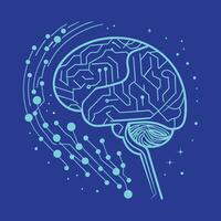Serene Blue Digital Brain Illustration Circuitry, Neural Network, Abstract Mind, Cognitive Technology, Peaceful Atmosphere - Professional digital artwork with vibrant colors and detailed composition vector