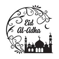 Elegant Eid Al-Adha Mosque Illustration Festive Islamic Greeting Card Design with Ornate Circular Frame and Serene Mood vector