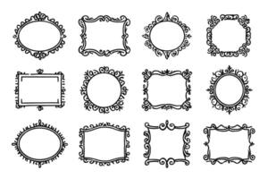Twelve Elegant Hand-Drawn Ornate Frames Decorative Borders for Vintage Design Projects, Perfect for Scrapbooking and Invitations vector