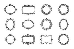 Twelve Elegant Hand-Drawn Ornate Frames Decorative Borders for Vintage Designs, Romantic Projects, and Classic Invitations vector