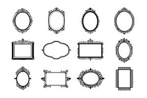 Twelve Elegant Ornate Frame Designs A Collection of Vintage, Decorative, Black and White Picture Frames for Classic Design Projects vector