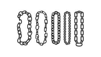 Five Different Black Metal Chain Styles Isolated on White Background A Dark and Dramatic Illustration vector