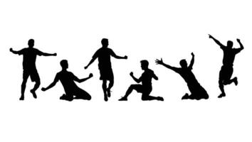 Energetic Silhouettes of Jubilant Soccer Players Celebrating Victory on a White Background - Professional digital artwork with vibrant colors and detailed composition vector