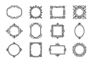 Twelve Elegant Hand-Drawn Ornate Frames for Vintage Design Projects, Perfect for Logos and Wedding Invitations vector