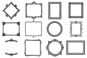 Elegant Collection of Twelve Ornate Decorative Frames Versatile Black and White Borders for Design Projects, Stylish and Classic Mood vector