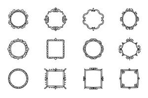 Twelve Elegant Hand-Drawn Ornate Frames for Vintage Design Projects, Perfect for Adding a Touch of Classic Charm vector
