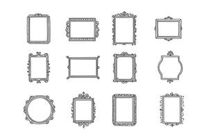 Twelve Elegant Hand-Drawn Ornate Picture Frames, Perfect for Vintage Design Projects, Offering a Romantic and Classic Mood vector