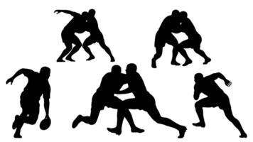Intense Rugby Silhouettes Dramatic Action Poses of Players in a Gripping Match - Professional digital artwork with vibrant colors and detailed composition vector