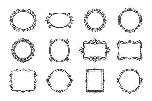 Twelve Elegant Hand-Drawn Ornate Frames, Perfect for Vintage Design Projects, with a Romantic and Whimsical Mood vector