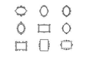 Nine Elegant Ornate Frame Designs, Hand-Drawn in Black and White, Perfect for Vintage Projects and Romantic Mood Boards vector