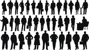 Diverse Group of Confident Business Professionals in Silhouettes, Posing in a Formal Setting, Projecting Success and Power vector