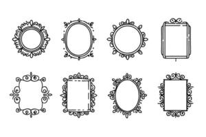 Eight Ornate Hand-Drawn Frame Designs Elegant Black and White Decorative Borders for Artistic Projects - Professional digital artwork with vibrant colors and detailed composition vector