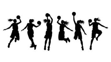 Dynamic Silhouettes of Women Basketball Players in Action Energetic, Powerful Poses Against a White Background vector