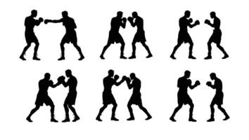 Six Intense Boxing Silhouette Pairs Sparring in the Ring Dramatic Action Poses of Powerful Athletes vector