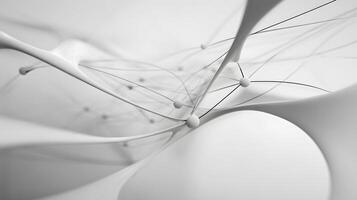 Abstract white flowing forms connected by thin lines and spheres a modern artistic design photo