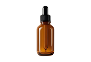 Amber dropper bottle displayed on wooden surface for natural product branding png