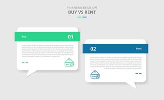 buy vs rent comparison for infographic with discussion commentary box with bold header drop shadow style with two point list information vector