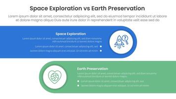 space exploration vs earth preservation comparison concept for infographic template banner with horizontal round rectangle box with two point list information vector