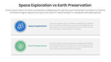 space exploration vs earth preservation comparison concept for infographic template banner with long rectangle box vertical with two point list information vector