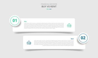 buy vs rent comparison for infographic with round rectangle box with circle badge drop shadow style with two point list information vector