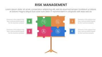risk management infographic with 4 point stage template with puzzle jigsaw presentation board for slide presentation vector