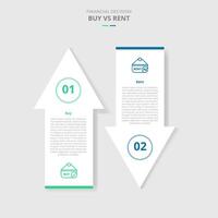 buy vs rent comparison for infographic with big arrow top and bottom direction opposite drop shadow style with two point list information vector