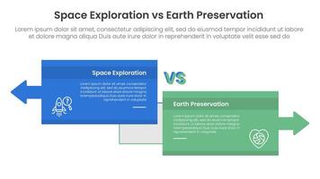 space exploration vs earth preservation comparison concept for infographic template banner with big box opposite arrows direction with two point list information vector