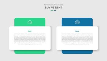 buy vs rent comparison for infographic with round box with big block at behind drop shadow style with two point list information vector