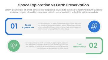 space exploration vs earth preservation comparison concept for infographic template banner with round rectangle box stack with two point list information vector