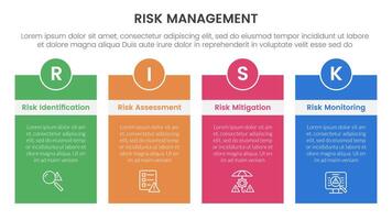 risk management infographic with 4 point stage template with box table with header badge and circle for slide presentation vector