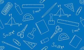 Seamless pattern with school supplies on a blue background. An element for printing, texture, fabric, wrapping,wallpaper vector