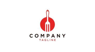 Minimalist Red Circle Logo with White Fork and Flame Motif vector