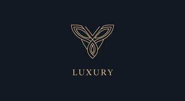 Sophisticated Minimalist Logo with Golden Intertwined Ribbon V and Elegant Serif Typography on Navy Background vector