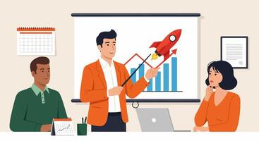 Business Strategy Meeting with Presentation on Growth and Innovation vector