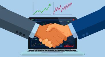 Business Partnership Handshake over Financial Analytics and Market Growth Charts vector