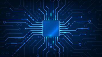 Abstract technology chip processor circuit board on blue background vector