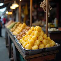 Selling Food From a Street Cart with Various Fruits and Vegetables photo