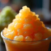 Serving of Melon Cubes in a Plastic Cup Close Up photo