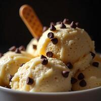 Ice Cream Scoops with Chocolate Chips and Cookie Stick photo