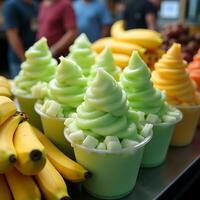 Serving Fruit Flavored Soft Serve with Fresh Banana Display photo