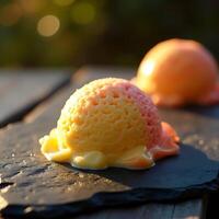 Melting Ice Cream Scoops on Slate Close-up Summer Dessert photo